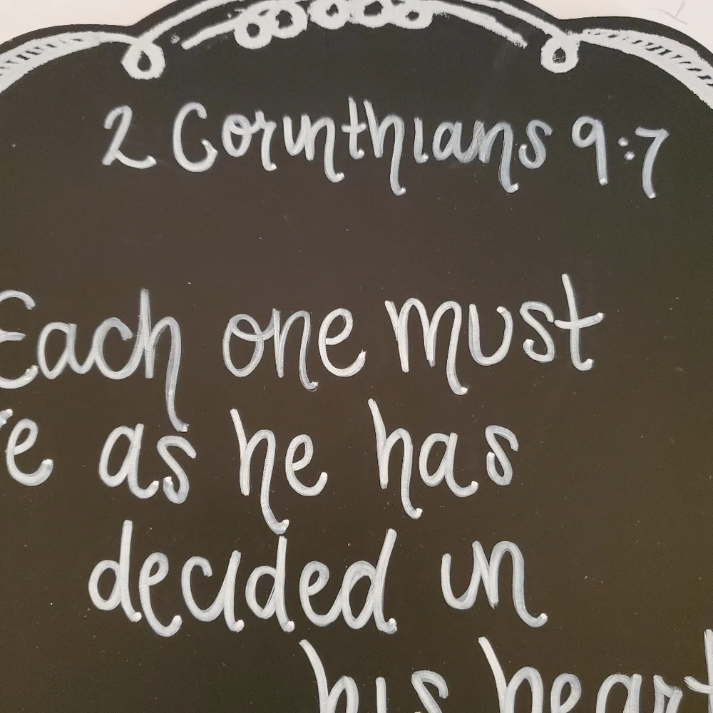 Inspirational 2 Corinthians 9:7 Black Chalk Board Wall Decor Plaque 12